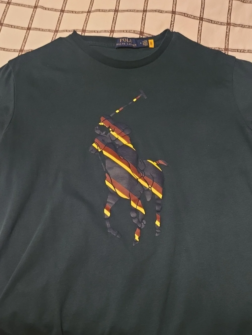Polo by Ralph Lauren Dark Green Tee with Striped Polo Player Logo